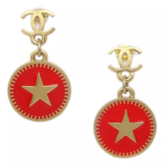 Chanel Star Dangle Piercing Earrings Red - Picture 1 of 4